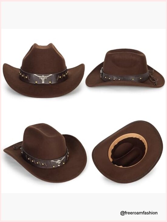 Classic Cowboy Hat Felt Fedora with PU Band Adjustable